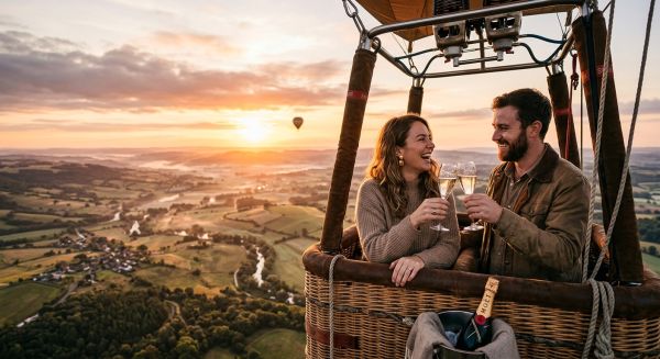 Champagne toast in a hot air balloon